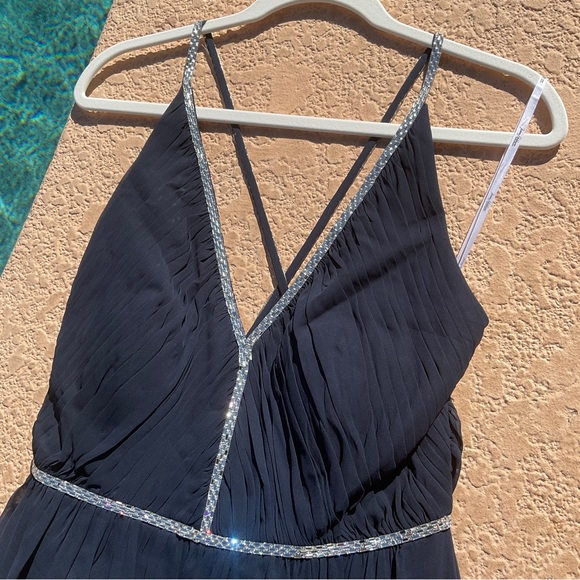 NWT Jenny Packham Chiffon Rhinestone Beaded Maxi Dress Gown Cocktail JP1009 Blue - Picture 5 of 12